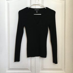 INC Women Ribbed Long Sleeves Sweater Black Cut out Front Petite XS